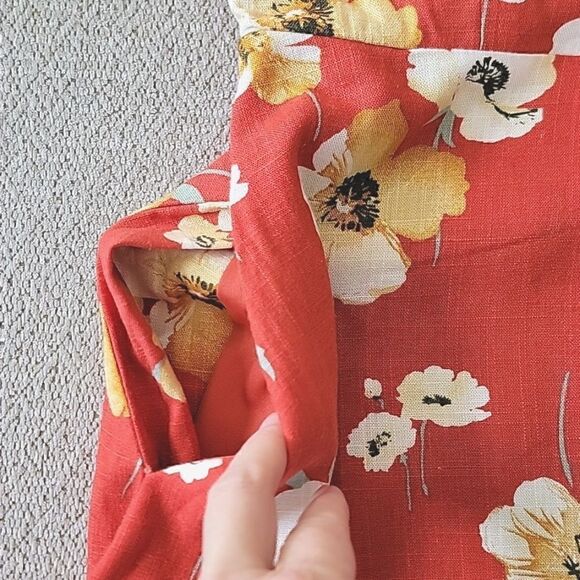 Speechless Fire Burnt Orange Floral Sleeveless  Linen Blend Spring Dress-Small - Picture 9 of 14